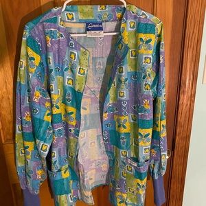 Crest brand; butterfly different colored pattern scrub snap front jacket (S)